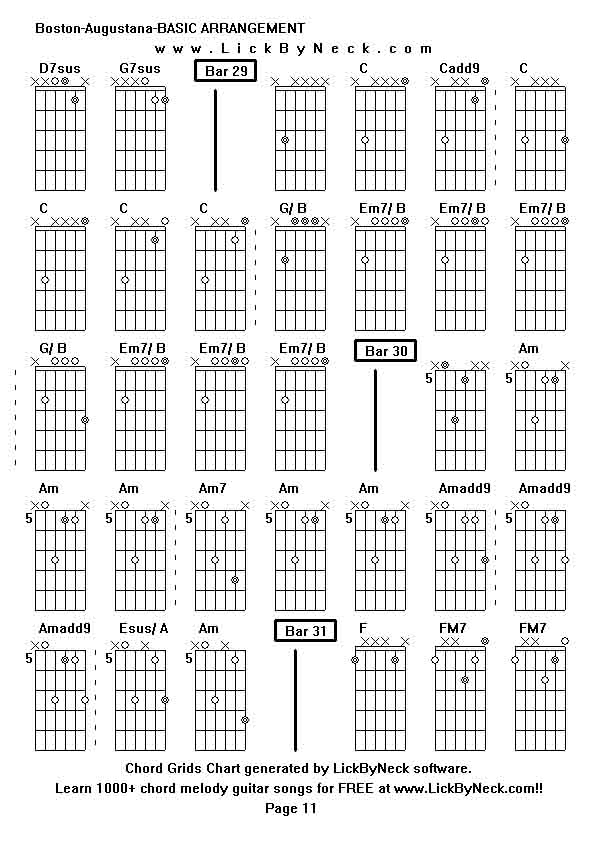 Chord Grids Chart of chord melody fingerstyle guitar song-Boston-Augustana-BASIC ARRANGEMENT,generated by LickByNeck software.